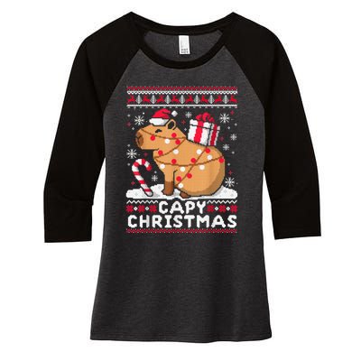 Capy Ugly Christmas Sweater Capybara Lover Christmas Women's Tri-Blend 3/4-Sleeve Raglan Shirt