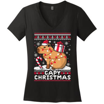 Capy Ugly Christmas Sweater Capybara Lover Christmas Women's V-Neck T-Shirt