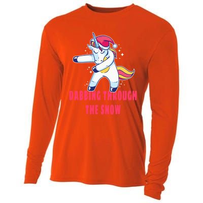 Christmas Unicorn Dabbing Through The Snow Xmas Dance Cute Cute Gift Cooling Performance Long Sleeve Crew