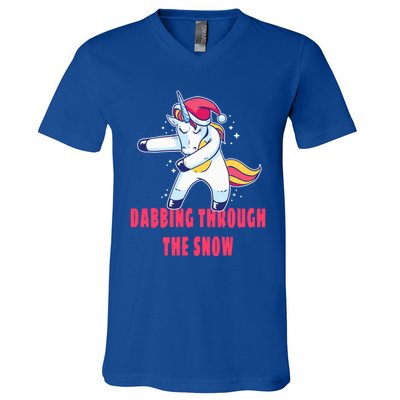 Christmas Unicorn Dabbing Through The Snow Xmas Dance Cute Cute Gift V-Neck T-Shirt