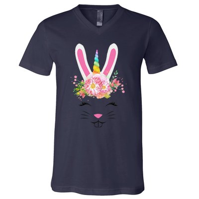 Cute Unicorn Easter Bunny V-Neck T-Shirt