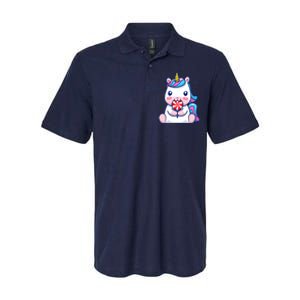 Cute Unicorn Eating Lollipop Cartoon Softstyle Adult Sport Polo