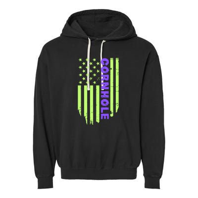 Cornhole Us Flag Garment-Dyed Fleece Hoodie