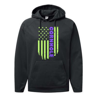 Cornhole Us Flag Performance Fleece Hoodie