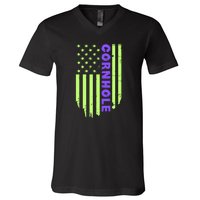 Cornhole Us Flag V-Neck T-Shirt