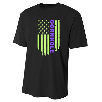 Cornhole Us Flag Performance Sprint T-Shirt