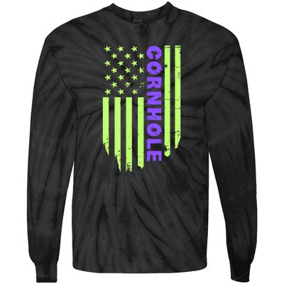 Cornhole Us Flag Tie-Dye Long Sleeve Shirt