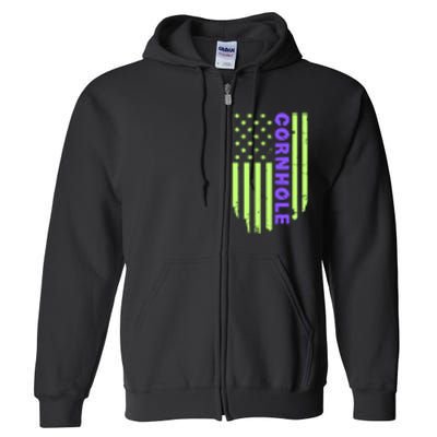 Cornhole Us Flag Full Zip Hoodie