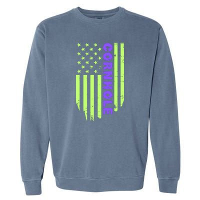 Cornhole Us Flag Garment-Dyed Sweatshirt