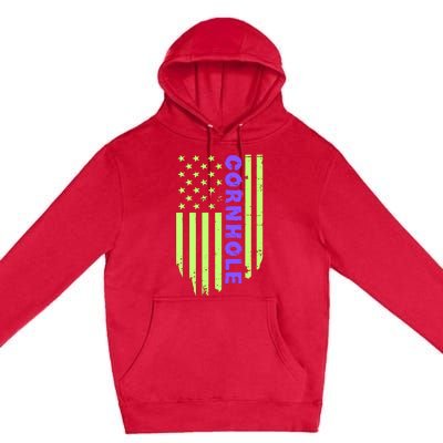 Cornhole Us Flag Premium Pullover Hoodie