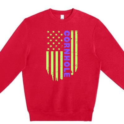 Cornhole Us Flag Premium Crewneck Sweatshirt