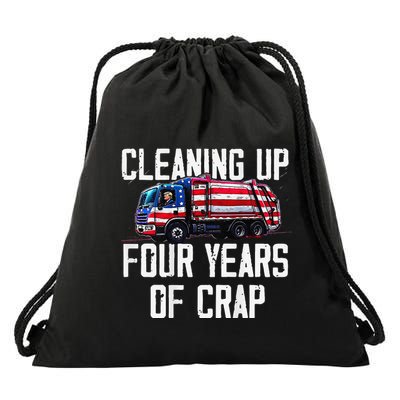 Cleaning Up Four Years Of Crap Funny Trump Garbage Drawstring Bag