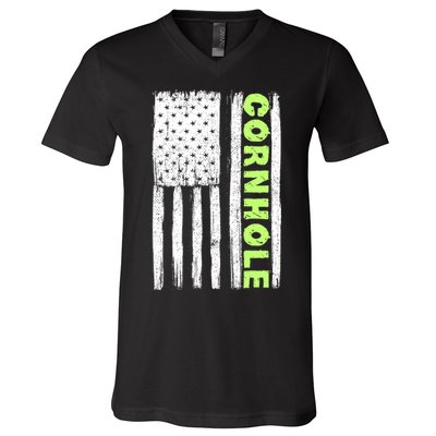 Cornhole Us Flag V-Neck T-Shirt