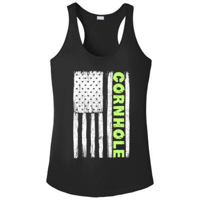 Cornhole Us Flag Ladies PosiCharge Competitor Racerback Tank