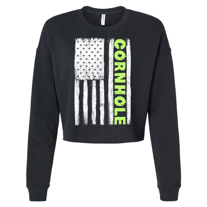 Cornhole Us Flag Cropped Pullover Crew