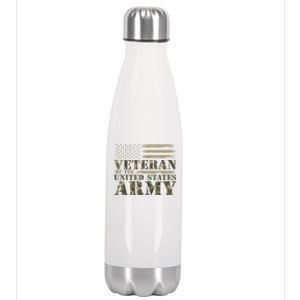 Camouflage Us Flag Veteran Of The United States Army Gift Stainless Steel Insulated Water Bottle