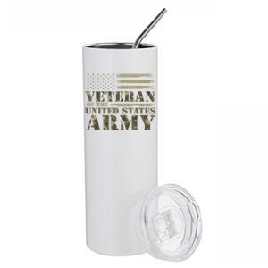 Camouflage Us Flag Veteran Of The United States Army Gift Stainless Steel Tumbler