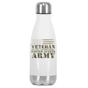 Camouflage Us Flag Veteran Of The United States Army Gift Stainless Steel Insulated Water Bottle