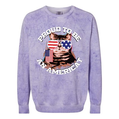 Cat US Flag Sunglasses Proud To Be An Americat Colorblast Crewneck Sweatshirt