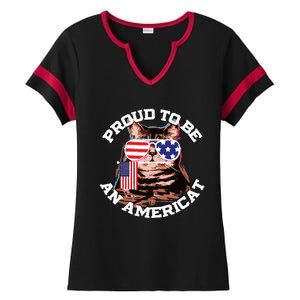 Cat US Flag Sunglasses Proud To Be An Americat Ladies Halftime Notch Neck Tee