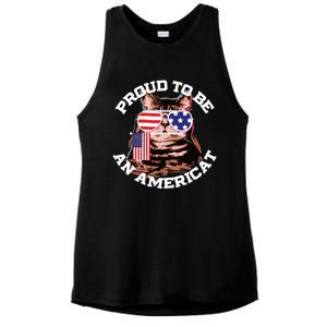 Cat US Flag Sunglasses Proud To Be An Americat Ladies PosiCharge Tri-Blend Wicking Tank