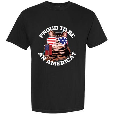 Cat US Flag Sunglasses Proud To Be An Americat Garment-Dyed Heavyweight T-Shirt