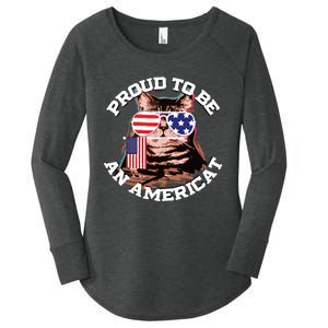 Cat US Flag Sunglasses Proud To Be An Americat Women's Perfect Tri Tunic Long Sleeve Shirt