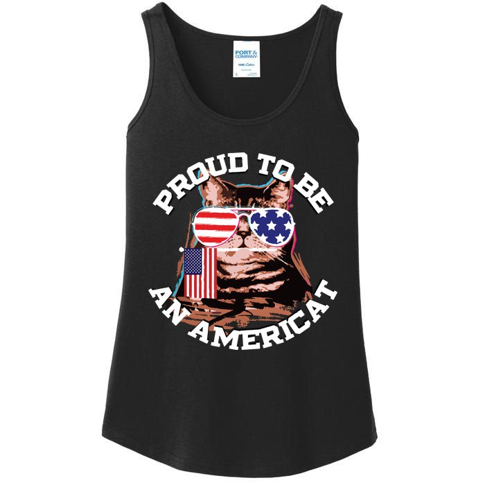 Cat US Flag Sunglasses Proud To Be An Americat Ladies Essential Tank