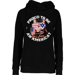 Cat US Flag Sunglasses Proud To Be An Americat Womens Funnel Neck Pullover Hood