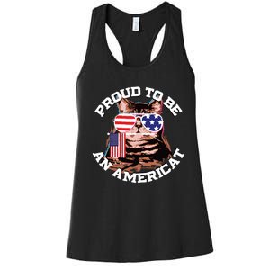 Cat US Flag Sunglasses Proud To Be An Americat Women's Racerback Tank