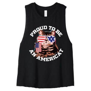 Cat US Flag Sunglasses Proud To Be An Americat Women's Racerback Cropped Tank