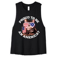 Cat US Flag Sunglasses Proud To Be An Americat Women's Racerback Cropped Tank