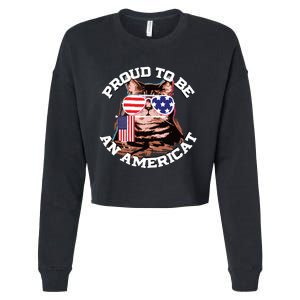 Cat US Flag Sunglasses Proud To Be An Americat Cropped Pullover Crew