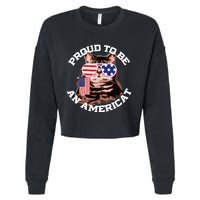 Cat US Flag Sunglasses Proud To Be An Americat Cropped Pullover Crew