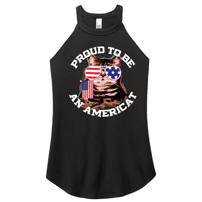 Cat US Flag Sunglasses Proud To Be An Americat Women's Perfect Tri Rocker Tank