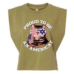 Cat US Flag Sunglasses Proud To Be An Americat Garment-Dyed Women's Muscle Tee