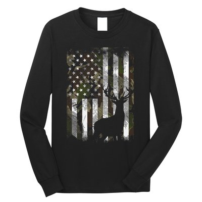 Camo Us Flag Deer Elk Buck Camoflage Hunting Hunter Dad Long Sleeve Shirt