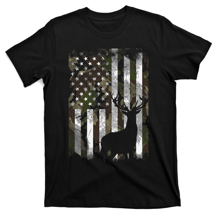 Camo Us Flag Deer Elk Buck Camoflage Hunting Hunter Dad T-Shirt