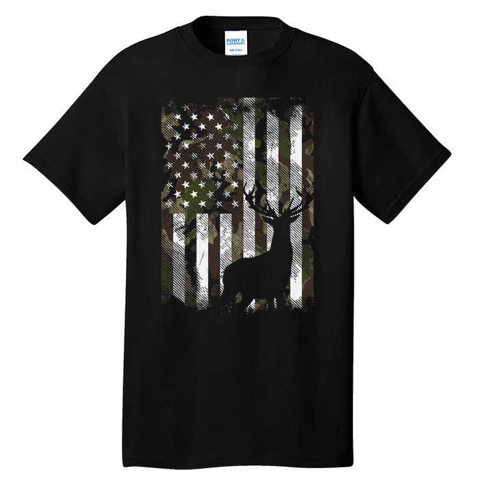 Camo Us Flag Deer Elk Buck Camoflage Hunting Hunter Dad Tall T-Shirt