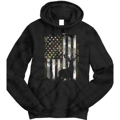 Camo Us Flag Deer Elk Buck Camoflage Hunting Hunter Dad Tie Dye Hoodie