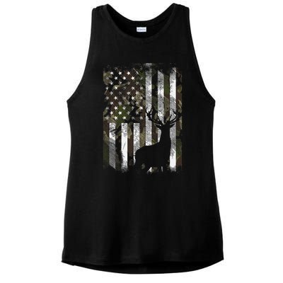 Camo Us Flag Deer Elk Buck Camoflage Hunting Hunter Dad Ladies PosiCharge Tri-Blend Wicking Tank