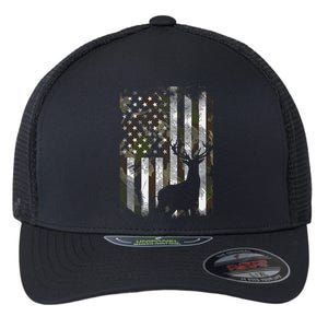 Camo Us Flag Deer Elk Buck Camoflage Hunting Hunter Dad Flexfit Unipanel Trucker Cap