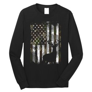 Camo Us Flag Deer Elk Buck Camoflage Hunting Hunter Dad Long Sleeve Shirt