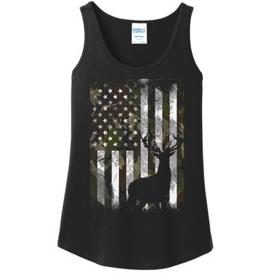 Camo Us Flag Deer Elk Buck Camoflage Hunting Hunter Dad Ladies Essential Tank