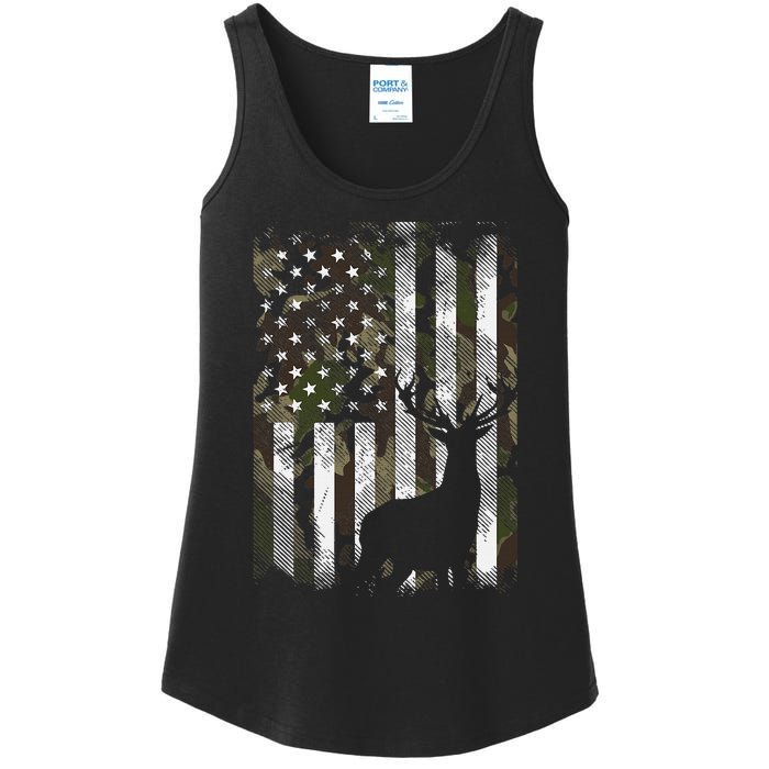 Camo Us Flag Deer Elk Buck Camoflage Hunting Hunter Dad Ladies Essential Tank