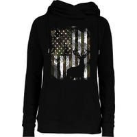 Camo Us Flag Deer Elk Buck Camoflage Hunting Hunter Dad Womens Funnel Neck Pullover Hood