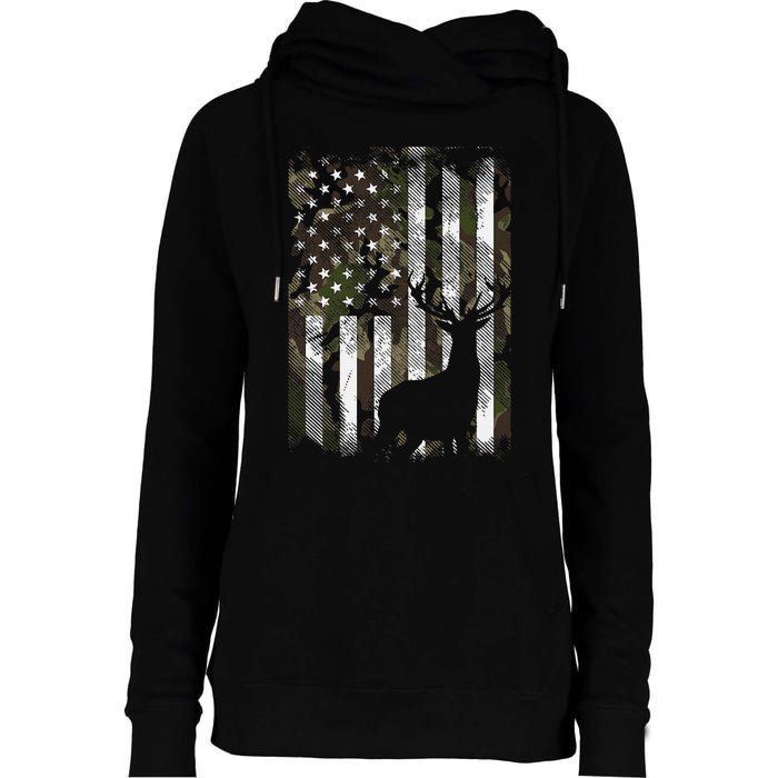 Camo Us Flag Deer Elk Buck Camoflage Hunting Hunter Dad Womens Funnel Neck Pullover Hood