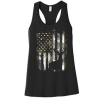 Camo Us Flag Deer Elk Buck Camoflage Hunting Hunter Dad Women's Racerback Tank