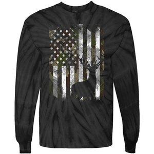 Camo Us Flag Deer Elk Buck Camoflage Hunting Hunter Dad Tie-Dye Long Sleeve Shirt