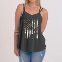 Camo Us Flag Deer Elk Buck Camoflage Hunting Hunter Dad Women's Strappy Tank